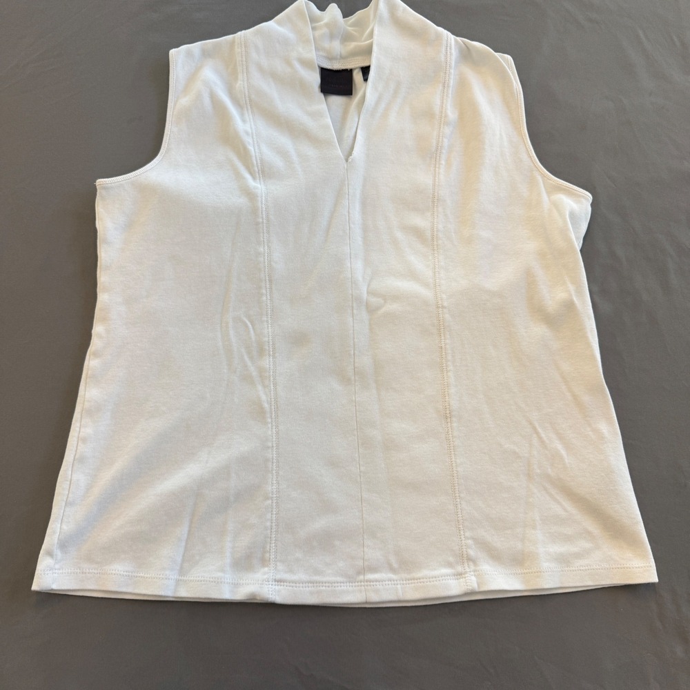 Rafaella Studio Womens Large White Sleeveless‎ Split Neck Ribbed Knit Shell Top